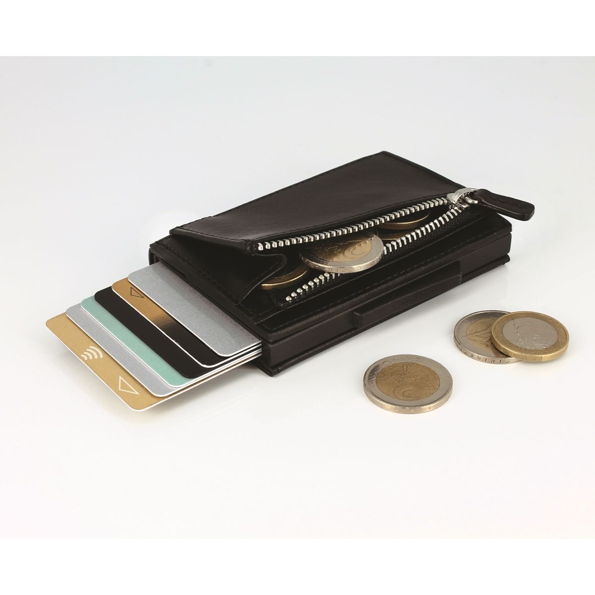 OGON Cascade Card Case Wallet With Zipper - Full Black